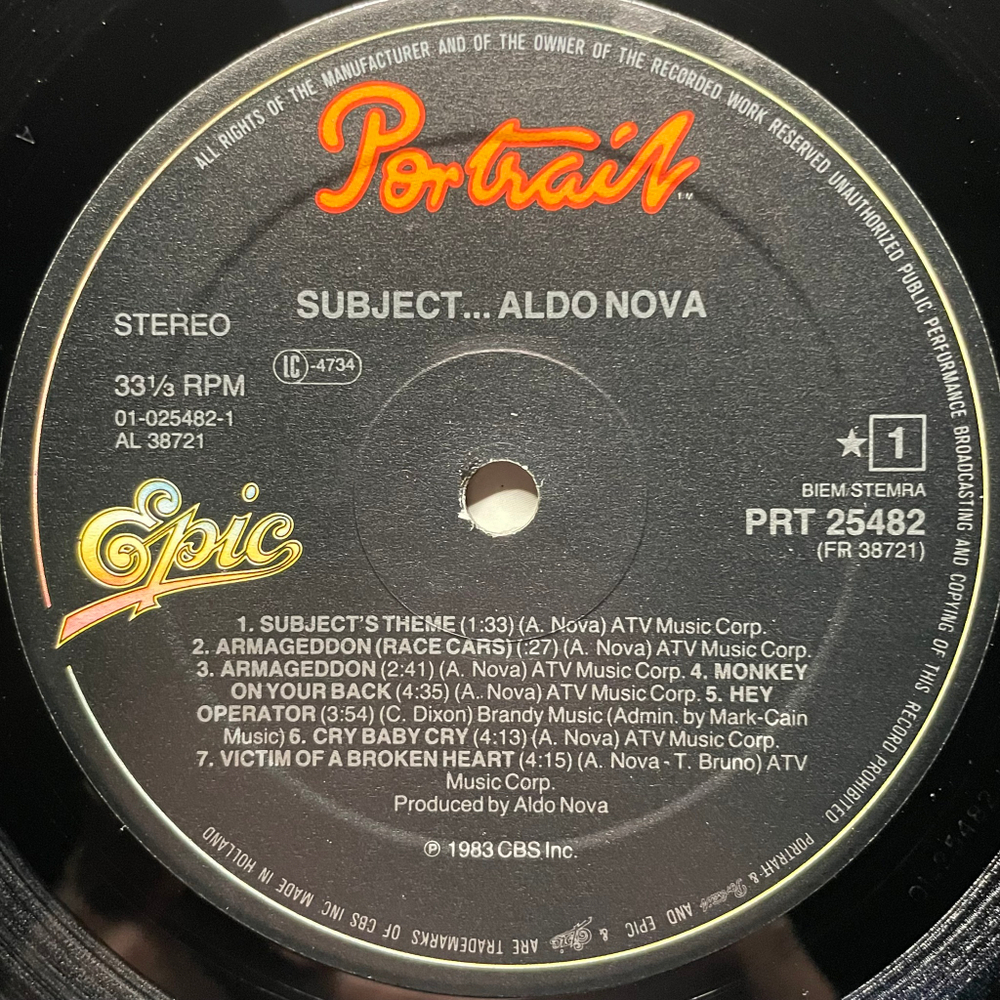 Aldo Nova - Subject.....Aldo Nova (Голландия 1983г.)