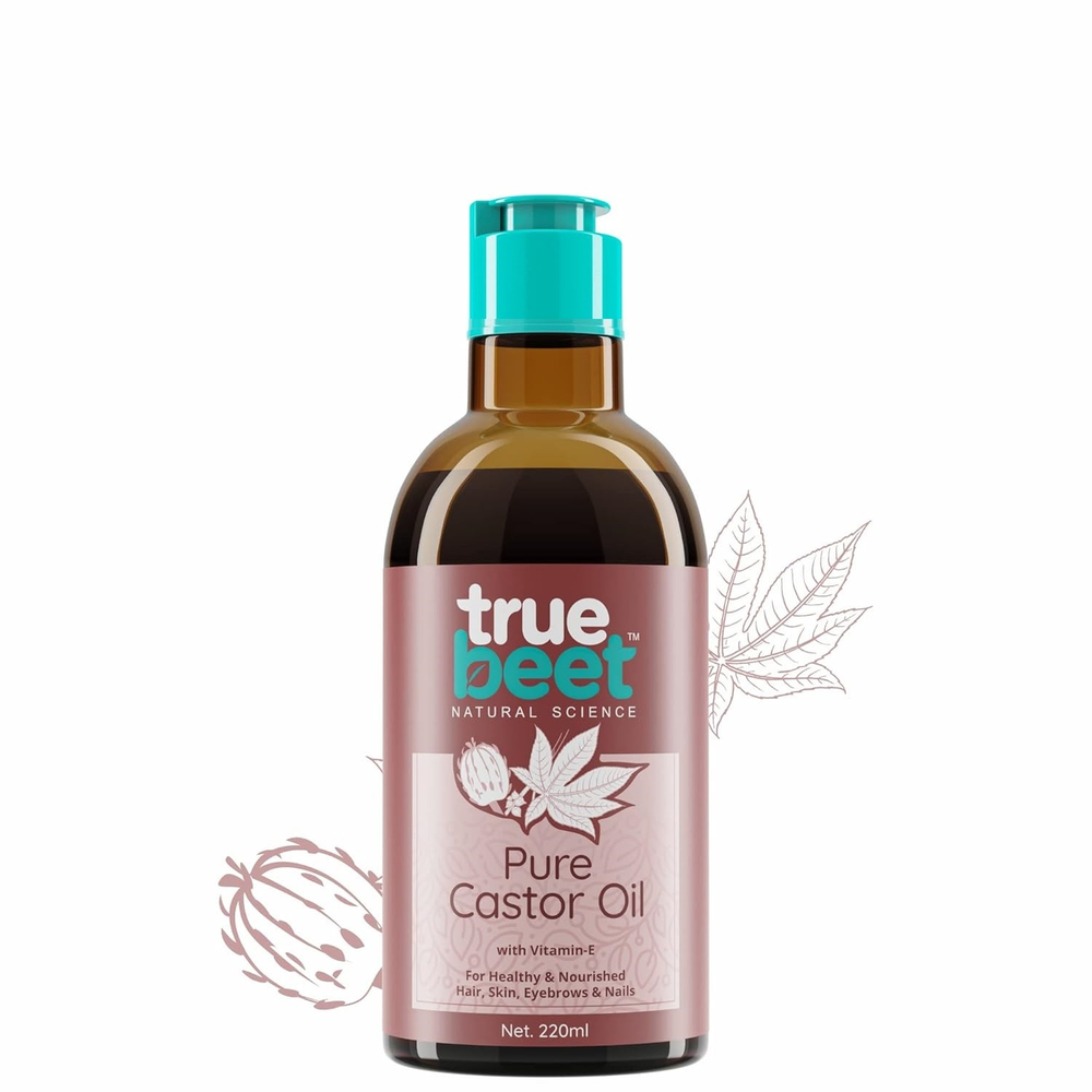 Truebeet Касторовое масло для роста волос, ухода за кожей, увлажнения сухой кожи, ногтей, ресниц и бровей с витамином Е (масло Аранди) 100% чистое с аппликатором-расческой (220 мл)