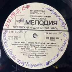 Винтажная виниловая пластинка LP Ион Суручану Ion Suruceanu, Ион Енаки Большое Солнце (СССР 1987)