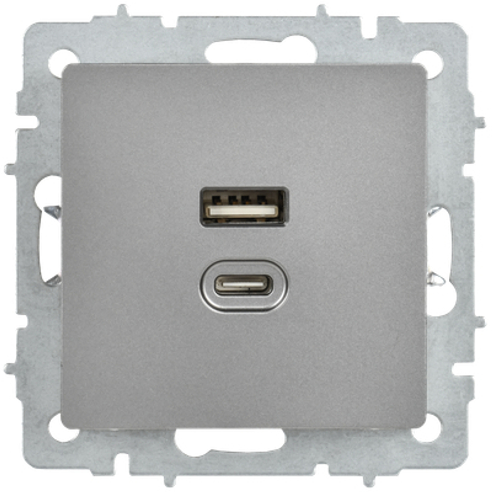 BRITE Розетка USB A+C 45Вт высокоскоростная зарядка РЮ11-2-БрС сталь IEK