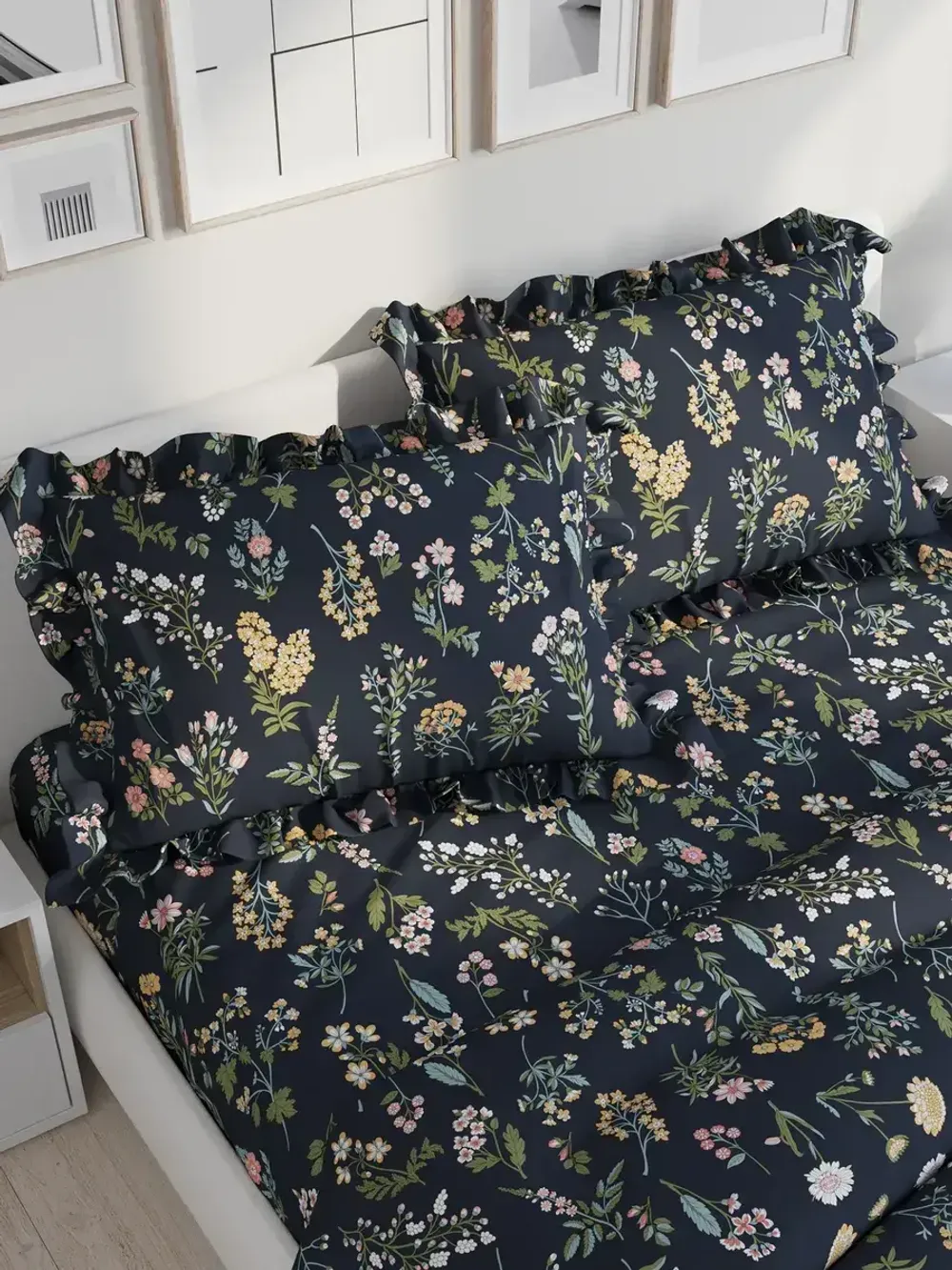 Декоративная наволочка с рюшами, оборками "Ботаника" 40х60 см, 1 шт, без молнии