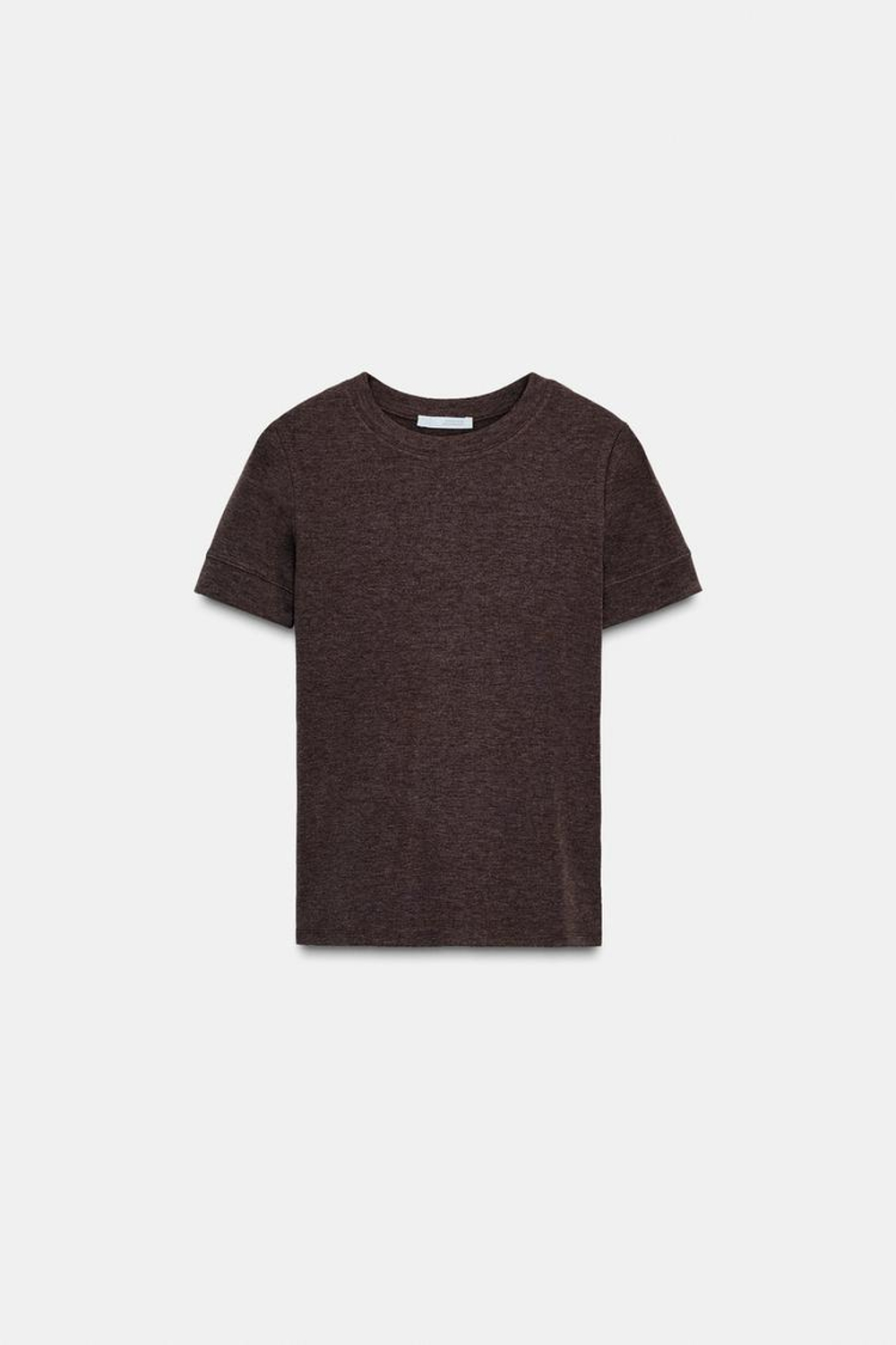 ZARA МИНИМАЛИСТИЧНАЯ ФУТБОЛКА С КОРОТКИМИ РУКАВАМИ, КОРИЧНЕВЫЙ