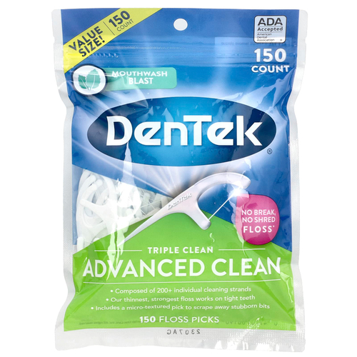 DenTek, Advanced Clean Floss Picks, жидкость для полоскания рта, 150 зубочисток