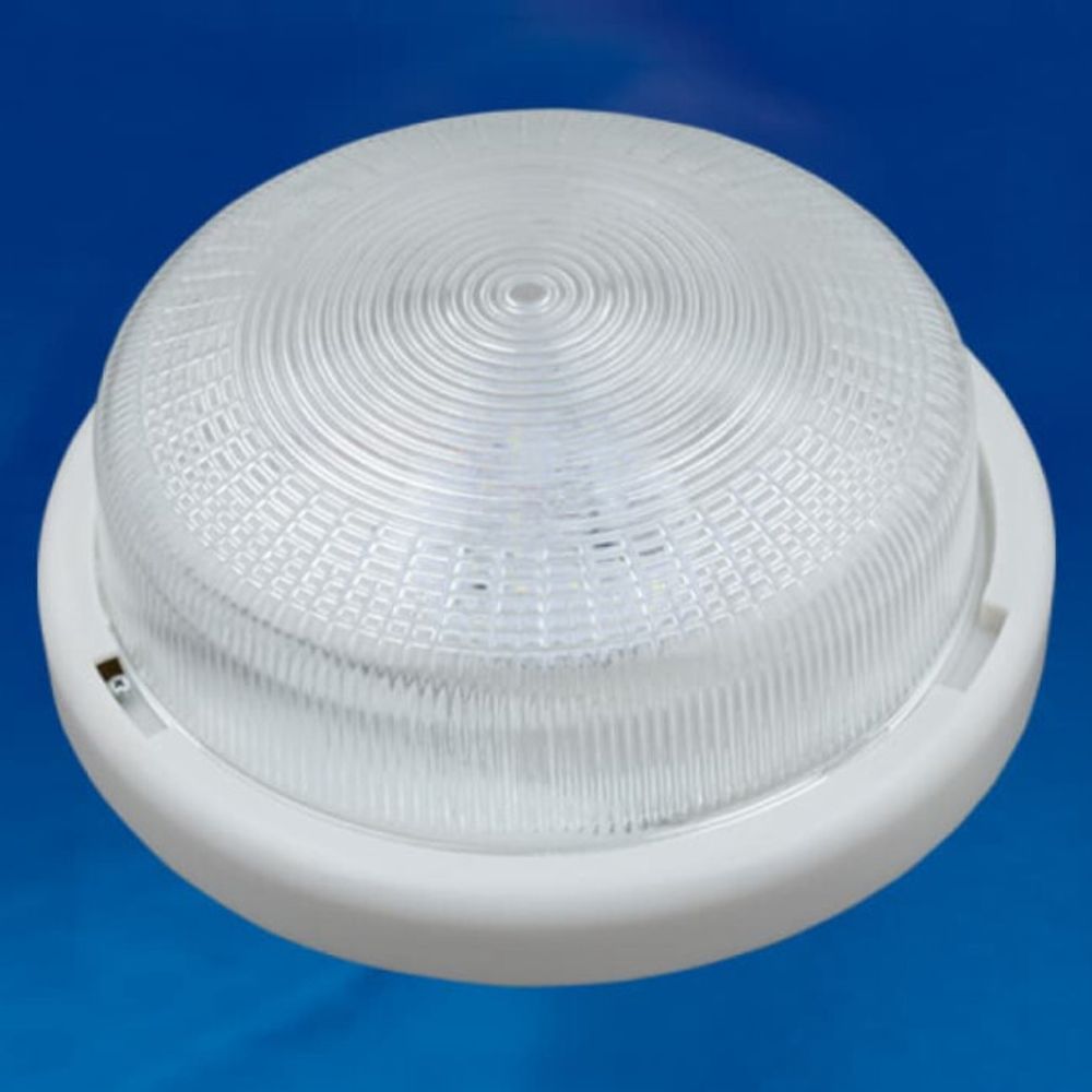 ULO-K05B 12W/6000K/R24 IP44 WHITE/GLASS Светильник светодиодный накладной. Дневной белый свет (6000K). 1200Лм. Диаметр 240мм. Корпус белый. ТМ Uniel.