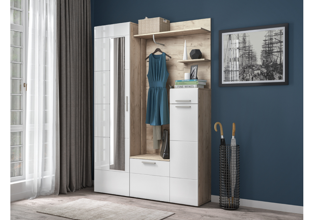 Шкаф Woodville Лайн 08.122 дуб серый craft K 002 PW, белый глянец пвх