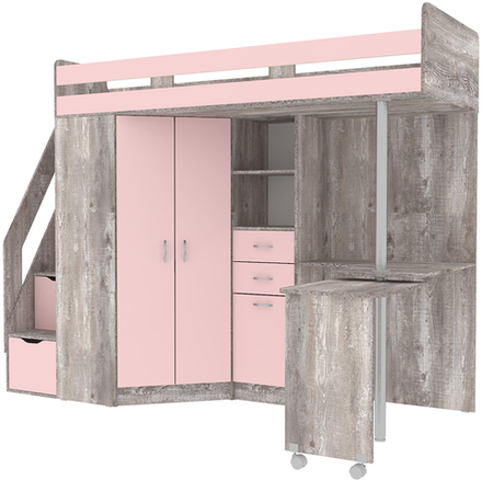 Кровать-чердак КарИВи Мийа Бетон Розовый