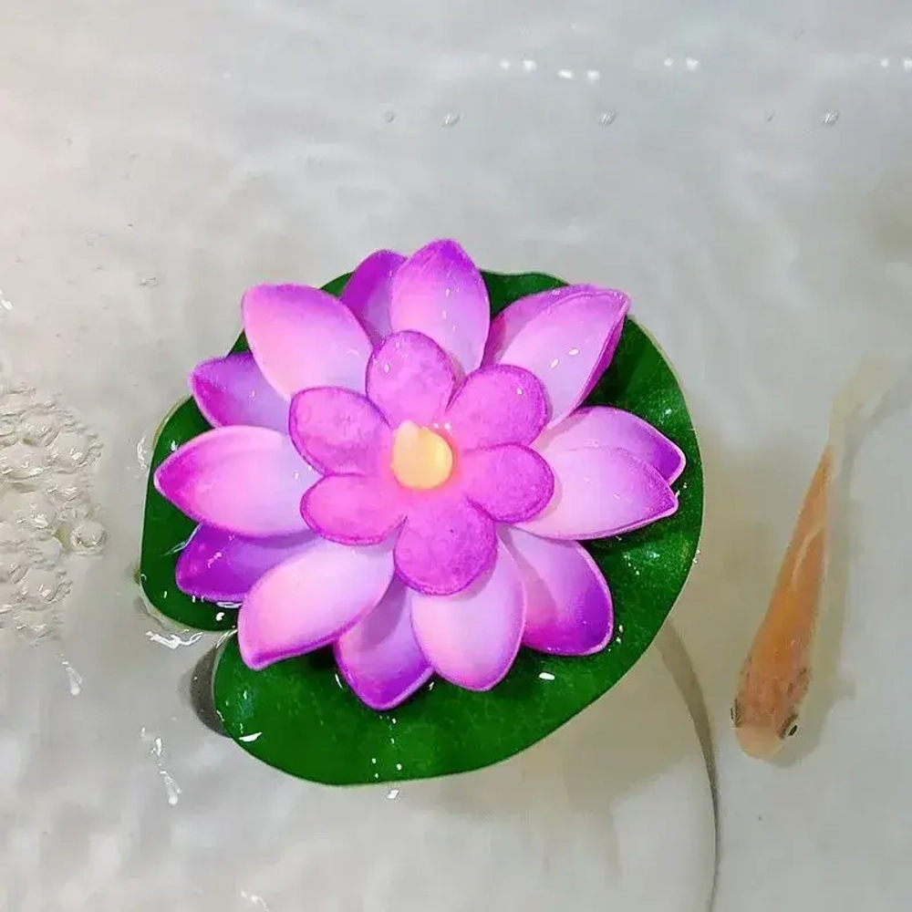 Декоративная фигурка садовая для водоемов КУВШИНКИ для пруда с подсветкой НАБОР 5 штук, светящаяся от контакта с водой, диаметр 10 см, кувшинка в пруд плавающая ЛОТОС, ЛИЛИЯ 5 разных цветов