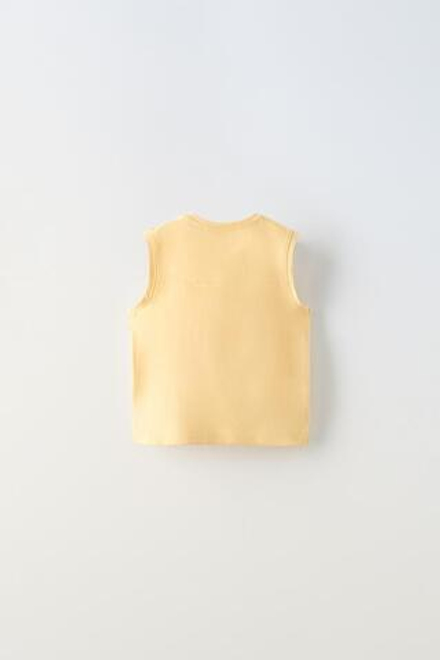 ZARA ТОП БЕЗ РУКАВОВ С НАШИВКОЙ, ЖЕЛТЫЙ