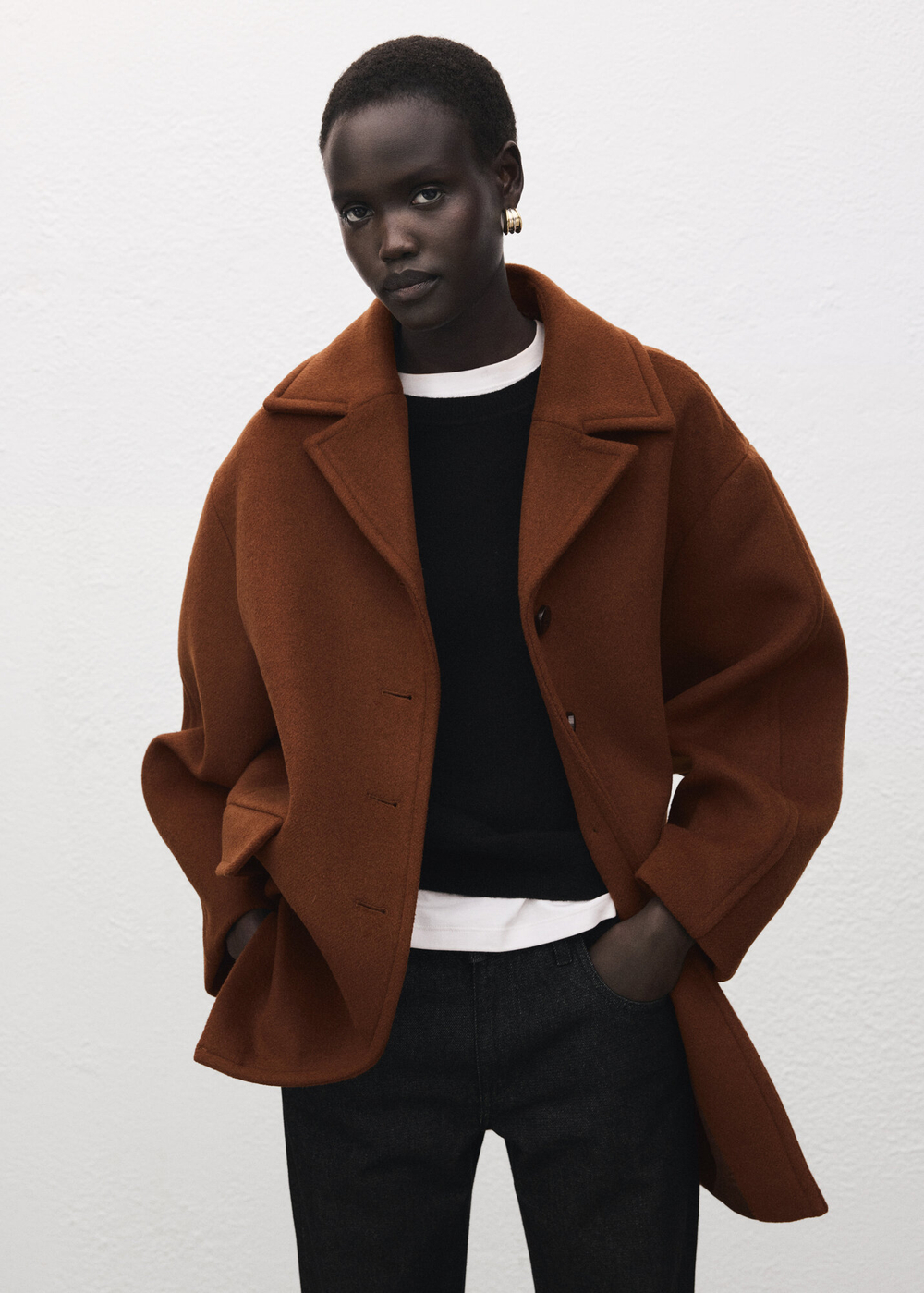 Пальто миди из смесовой шерсти с пуговицами