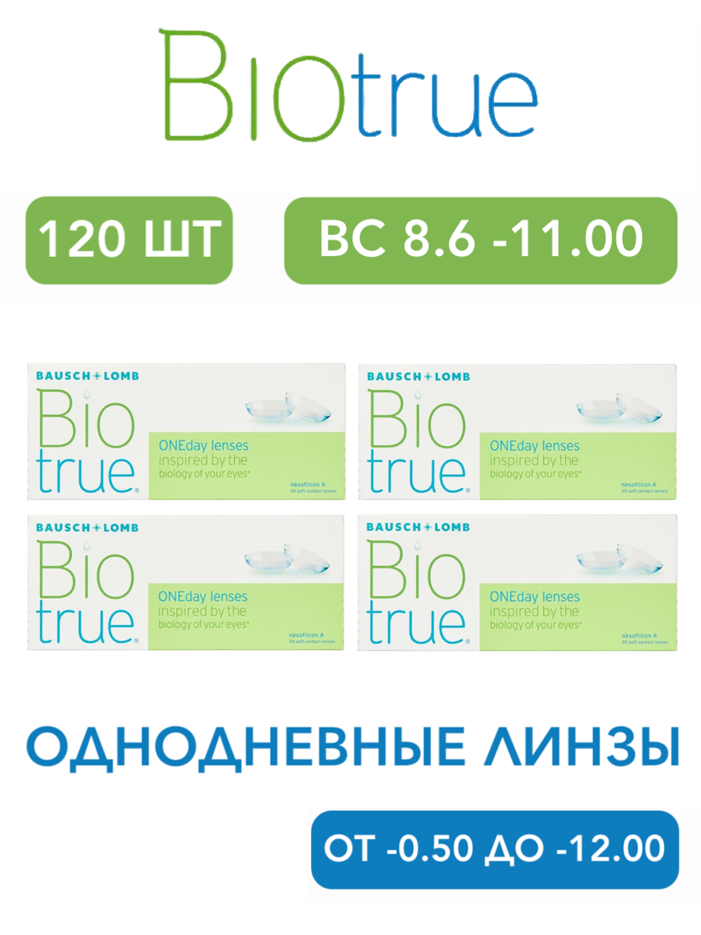 Однодневные контактные линзы Biotrue ONEday (комплект 120 линз)