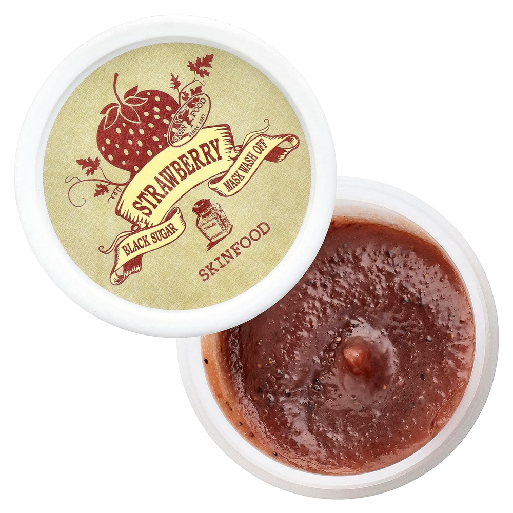 SKINFOOD, смываемая маска для лица с черным сахаром, с клубникой, 100 г (3,52 унции)