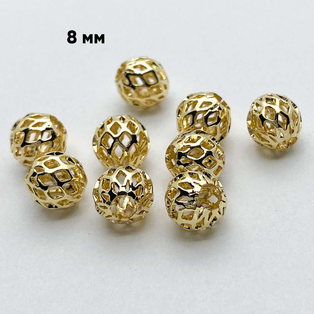 Бусина, цвет золото, размер 8 мм, цена за 1 шт