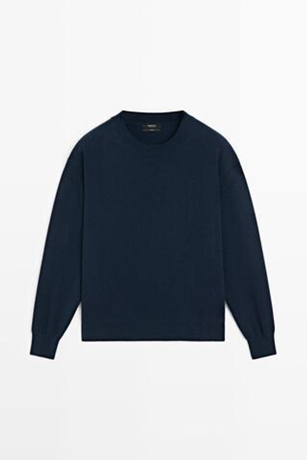 Massimo Dutti Джемпер из 100% кашемира с длинными рукавами, темно-синий
