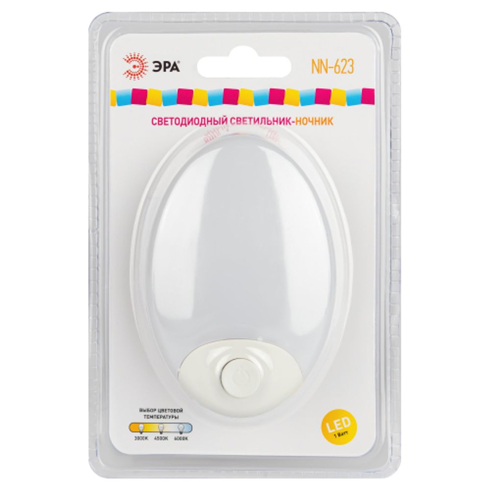 Ночник - светильник светодиодный ЭРА NN-623-SW-W в розетку с выключателем белый | Ночники