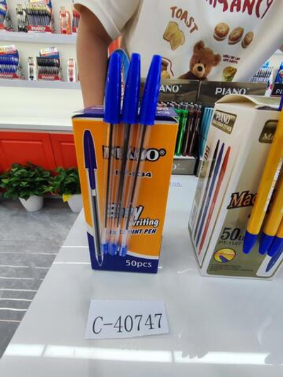 Ручка шариковая Piano PB-934, 1 мм, синяя, прозрачный корпус, без ШК, C-40747 (Комплект 50шт.)