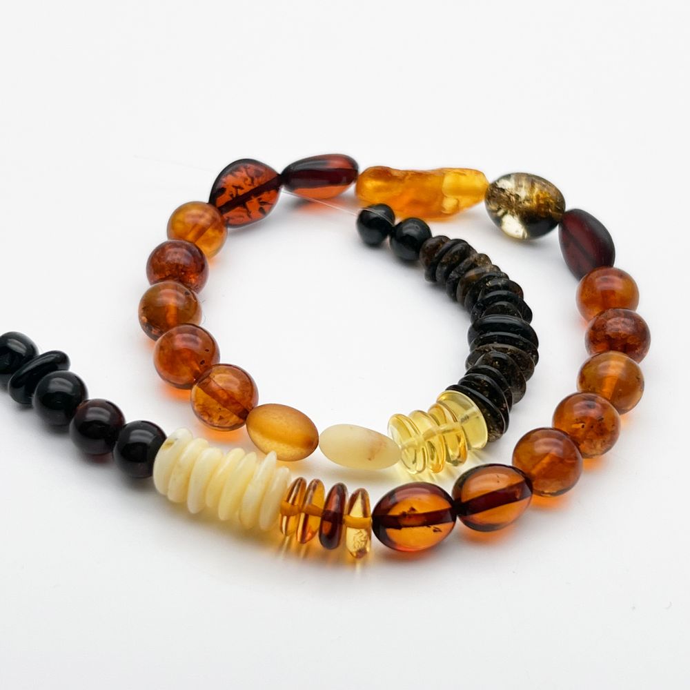 Янтарь бусины микс, размер 5-19 мм, цена за нить 28 см