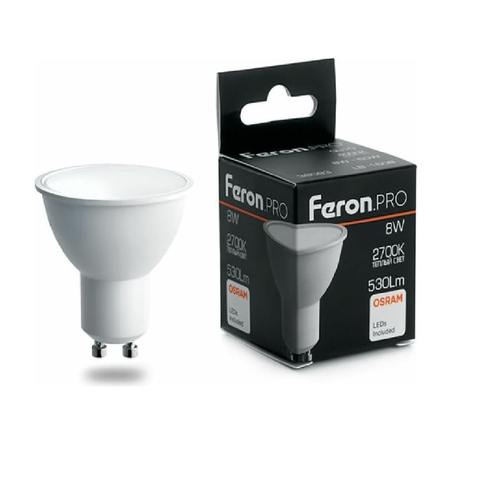 Feron.PRO Лампа св/д MR16 GU10 230V 8W 530lm 2700K 2K матовый 57x50 OSRAM LED