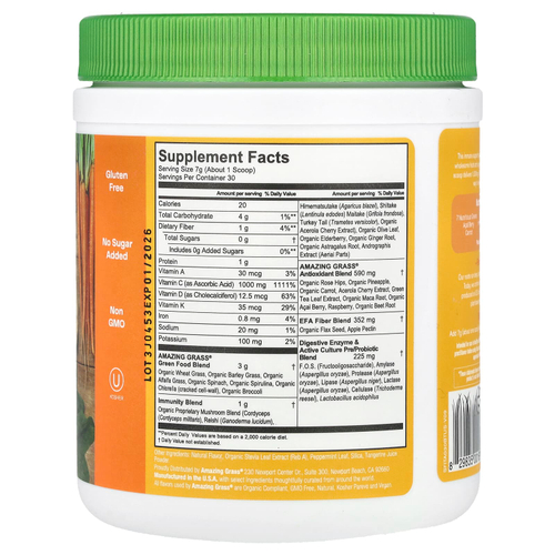 Amazing Grass, Green Blend, Immunity, мандарин, 210 г (7,4 унции)