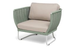 "Фиджи" кресло плетеное из роупа, каркас алюминий светло-серый (RAL7035) муар, роуп зеленый (4204) круглый tex, ткань Mossle бежевая