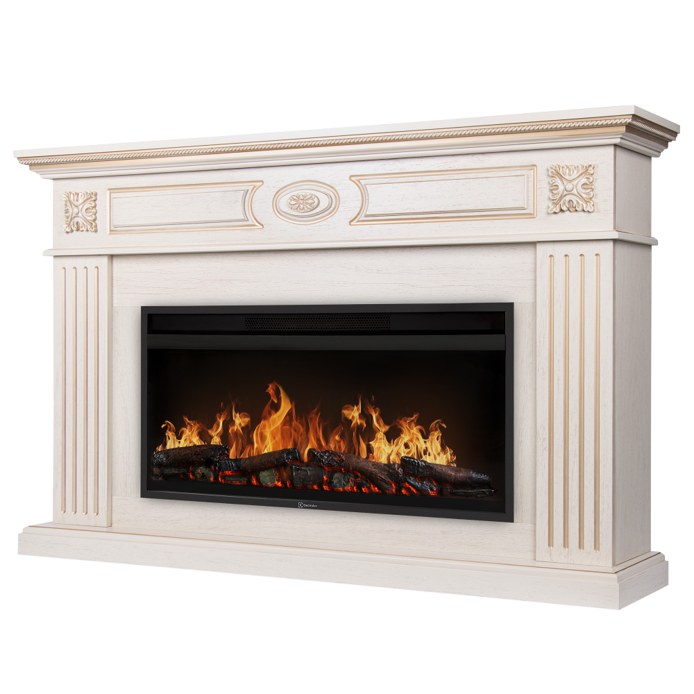 Каминокомплект: Очаг Electrolux EFP/P-3620LS, портал Siena 42/40/36, сл. кость с зол. патиной