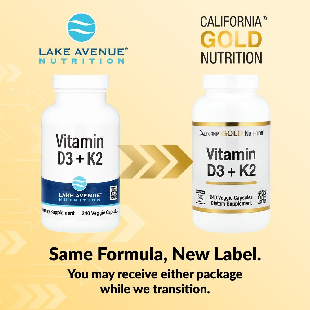 California Gold Nutrition, витамины D3 и К2, 240 растительных капсул