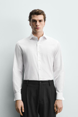 ZARА РУБАШКА SLIM FIT С ДВОЙНЫМИ МАНЖЕТАМИ, БЕЛЫЙ