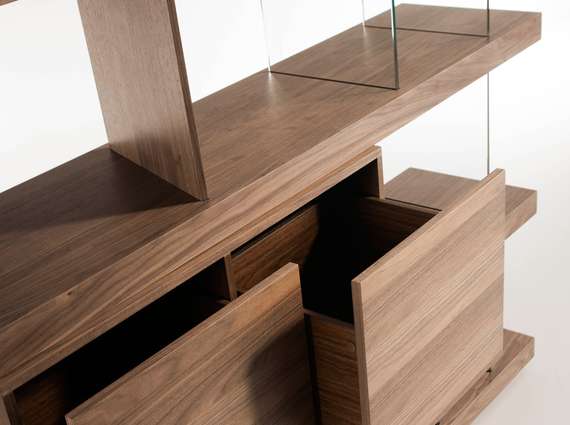 Стеллаж CP1711 /3072 ореховый с полками из стекла