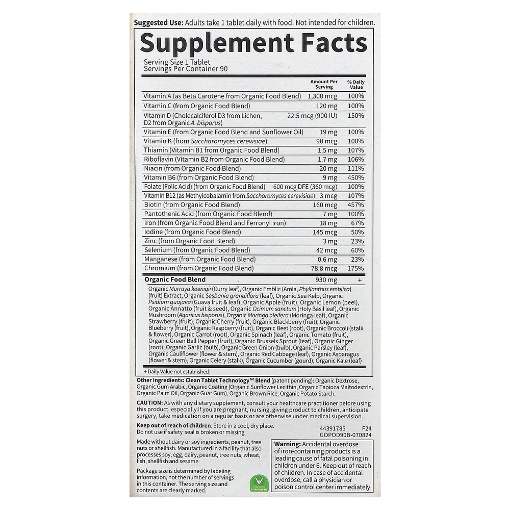 Garden of Life, MyKind Organics, пренатальные мультивитамины, одна таблетка в день, 90 веганских таблеток