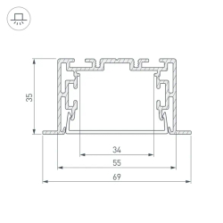 Профиль с экраном S2-LINIA69-F-2500 ANOD+OPAL (Arlight, Алюминий) 021177
