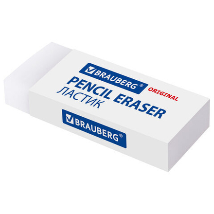 Ластик большой BRAUBERG EXTRA, 60×24×11 мм, белый, ( 4 штуки ), прямоугольный, экологичный ПВХ, картонный держатель.