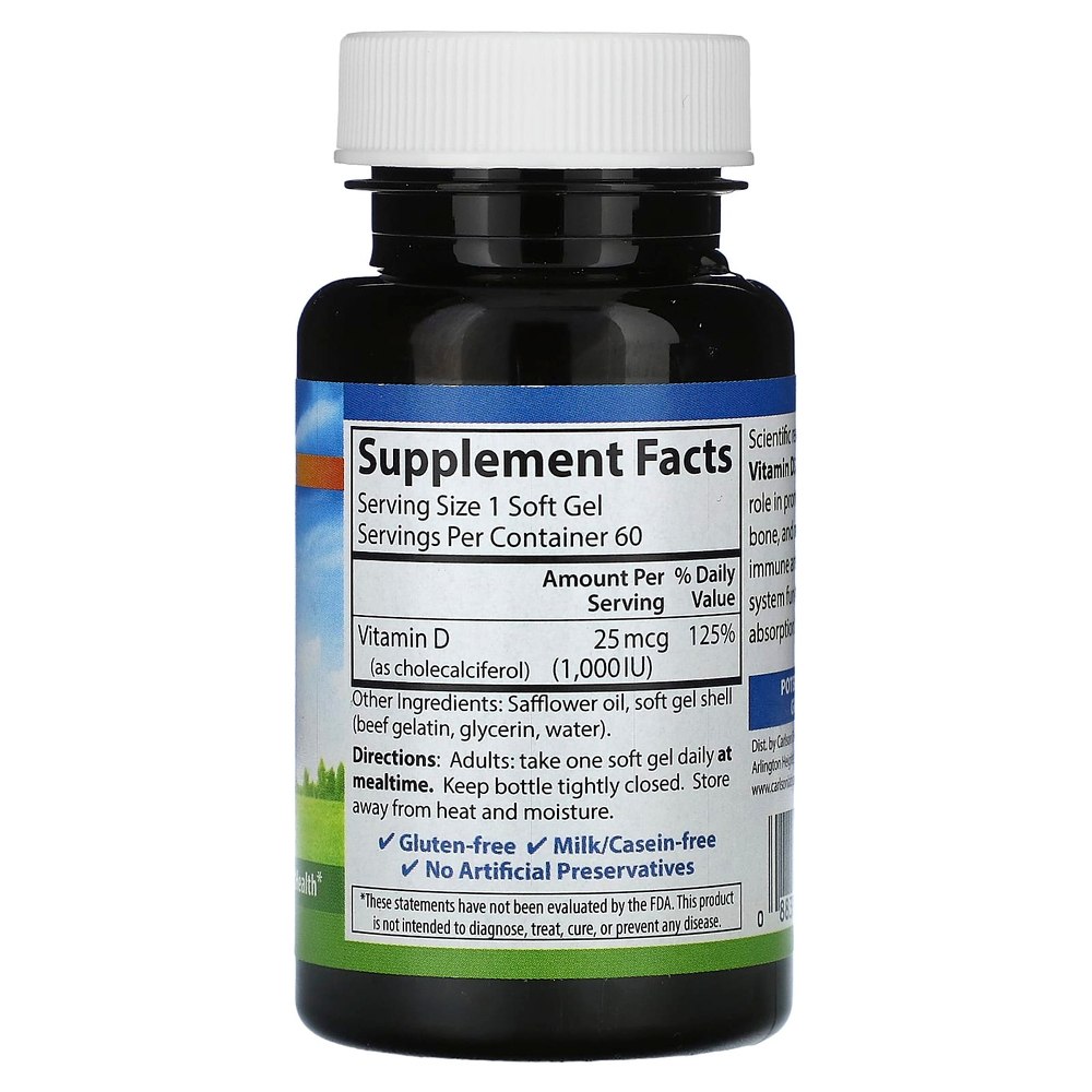 Carlson, Витамин D3, 25 мкг (1000 МЕ), 60 мягких таблеток