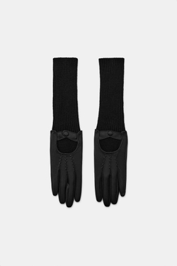 ZARA КОМБИНИРОВАННЫЕ ПЕРЧАТКИ ИЗ ИСКУССТВЕННОЙ КОЖИ, ЧЕРНЫЙ