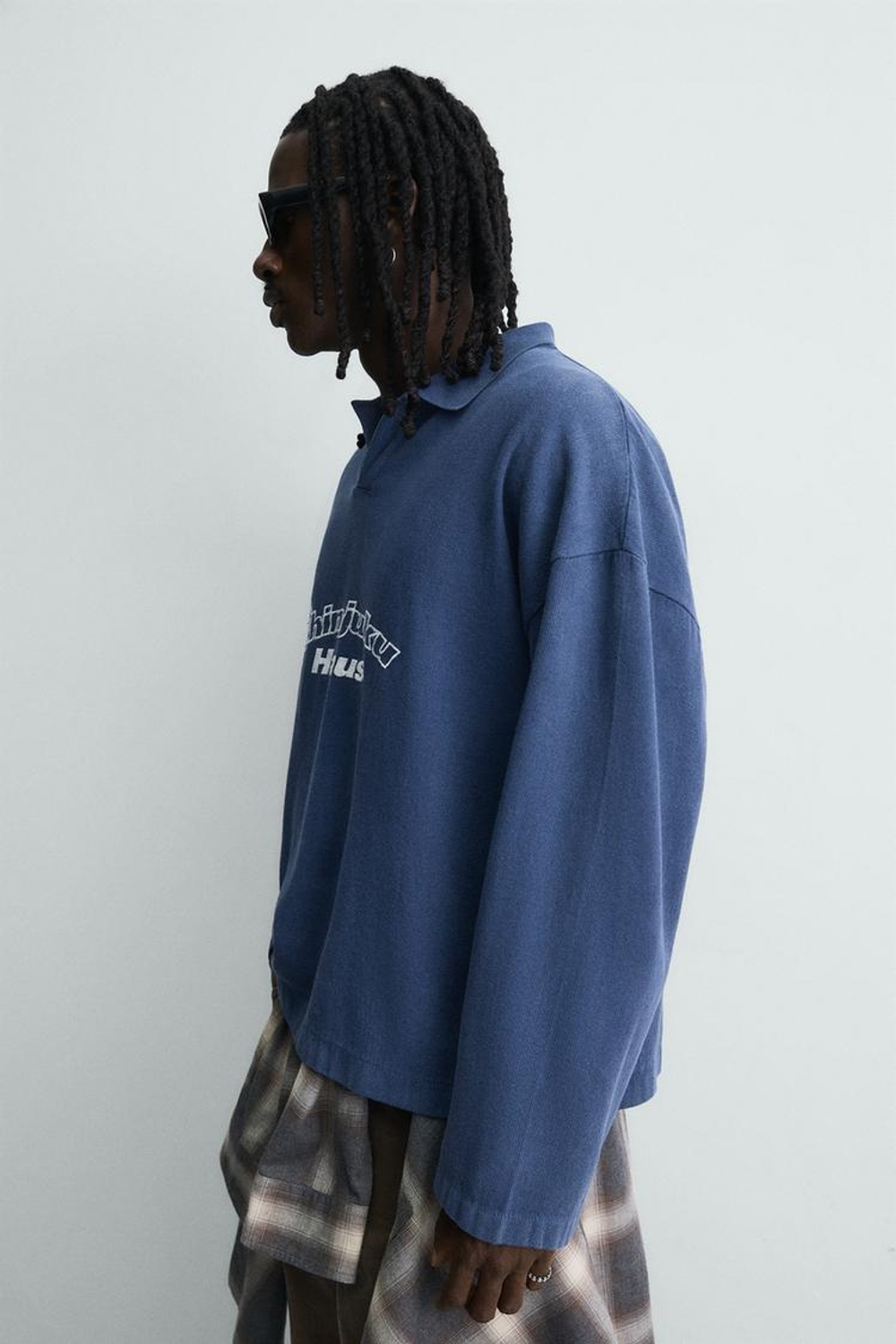 ZARA ПОЛО С ВЫШИВКОЙ, СЕРО-СИНИЙ