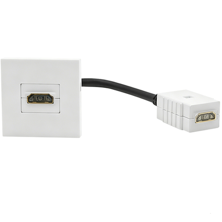 Розетка HDMI,  2мод.,  бел. (45х45мм),  с соединительным шнуром 15см