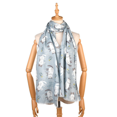 Японский женский палантин с кошачьим принтом ''NAGONAGO'', мятный, 24-7147-2, KUSUGURU