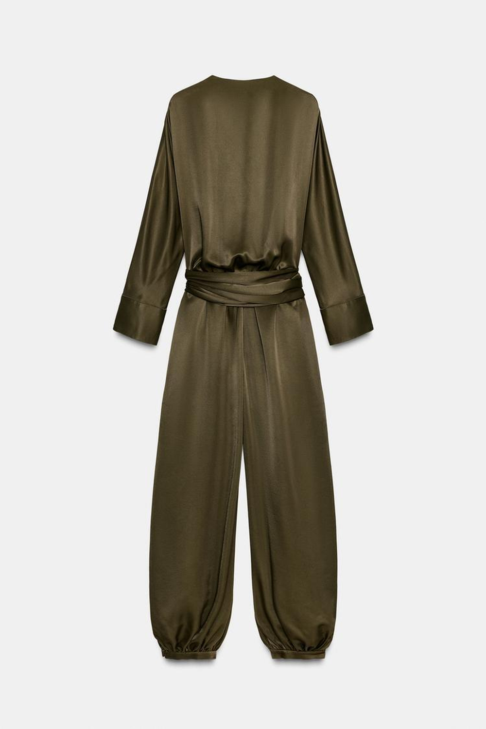 ZARA АТЛАСНЫЙ КОМБИНЕЗОН С ОБЪЕМНЫМИ БРЮКАМИ — ZW COLLECTION, ТЕМНЫЙ ХАКИ