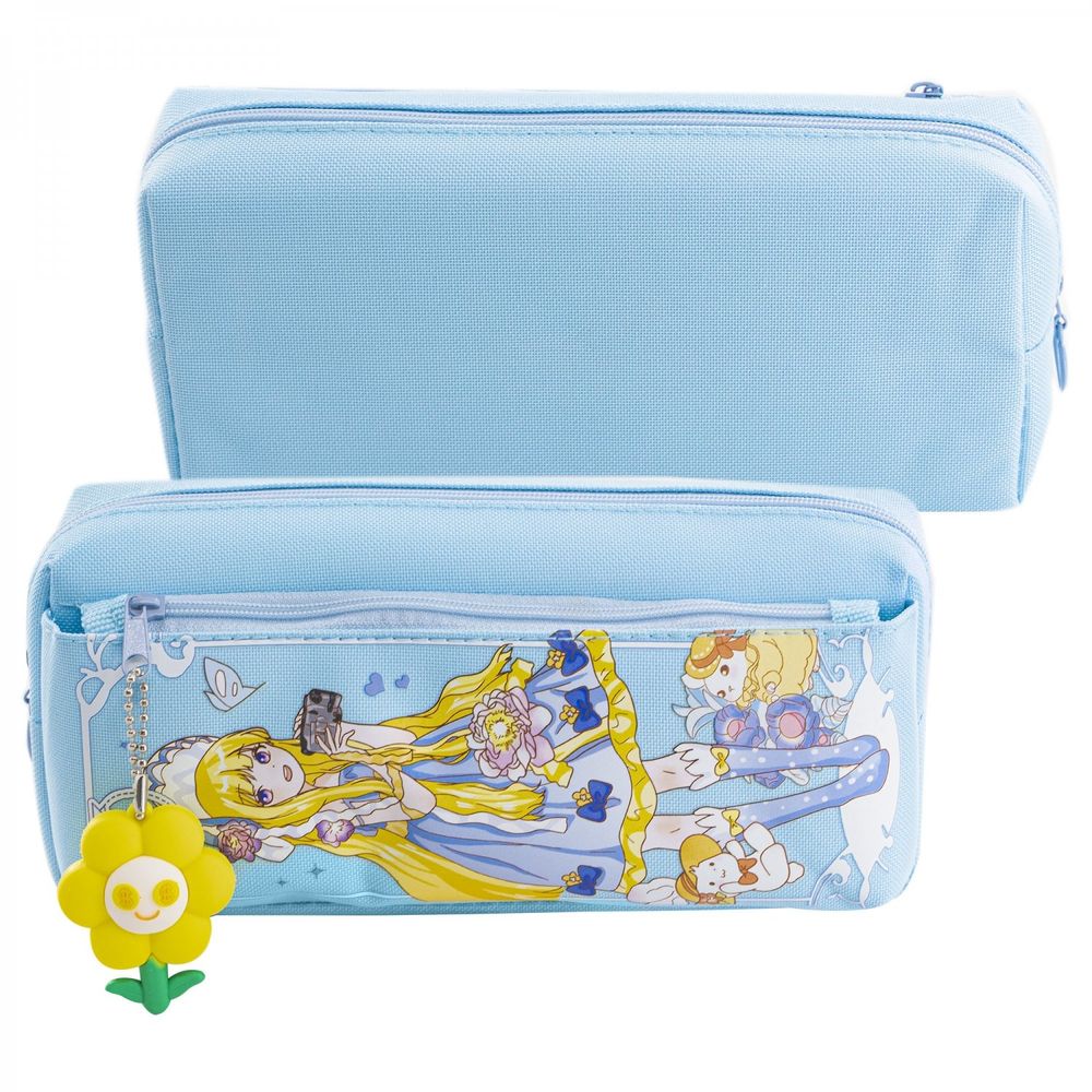 Пенал - косметичка Alingar, ПВХ, молния, боковой карман, брелок, 90 х 205 мм, "FLOWER I RAVEL", голубой (девочка аниме)