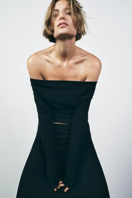 ZARA ТОП АСИММЕТРИЧНОГО КРОЯ ИЗ МЯГКОГО ИНТЕРЛОКА, ЧЕРНЫЙ