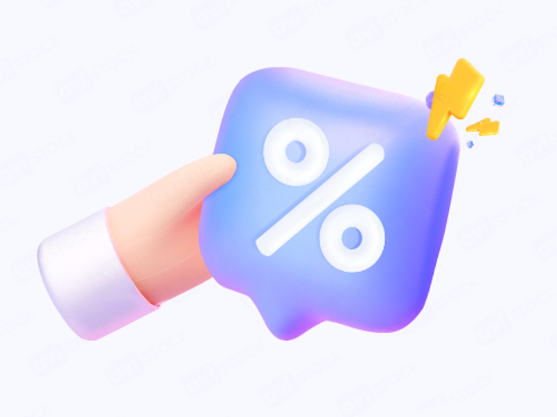 3D Рука со знаком процентом. Для акций и скидок