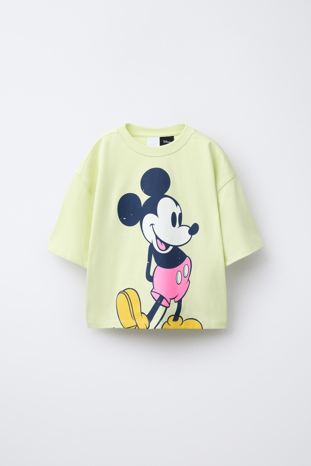 ZARA КОМПЛЕКТ ИЗ ФУТБОЛКИ И ШОРТОВ-БЕРМУДОВ С ПРИНТОМ MICKEY MOUSE © DISNEY, ЛАЙМОВЫЙ
