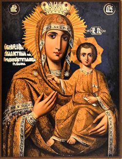 Предвозвестительница. Акафистная Зографская икона Божьей Матери на дереве.