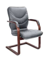 Кресло для посетителей Leeds Wood C кожа серая