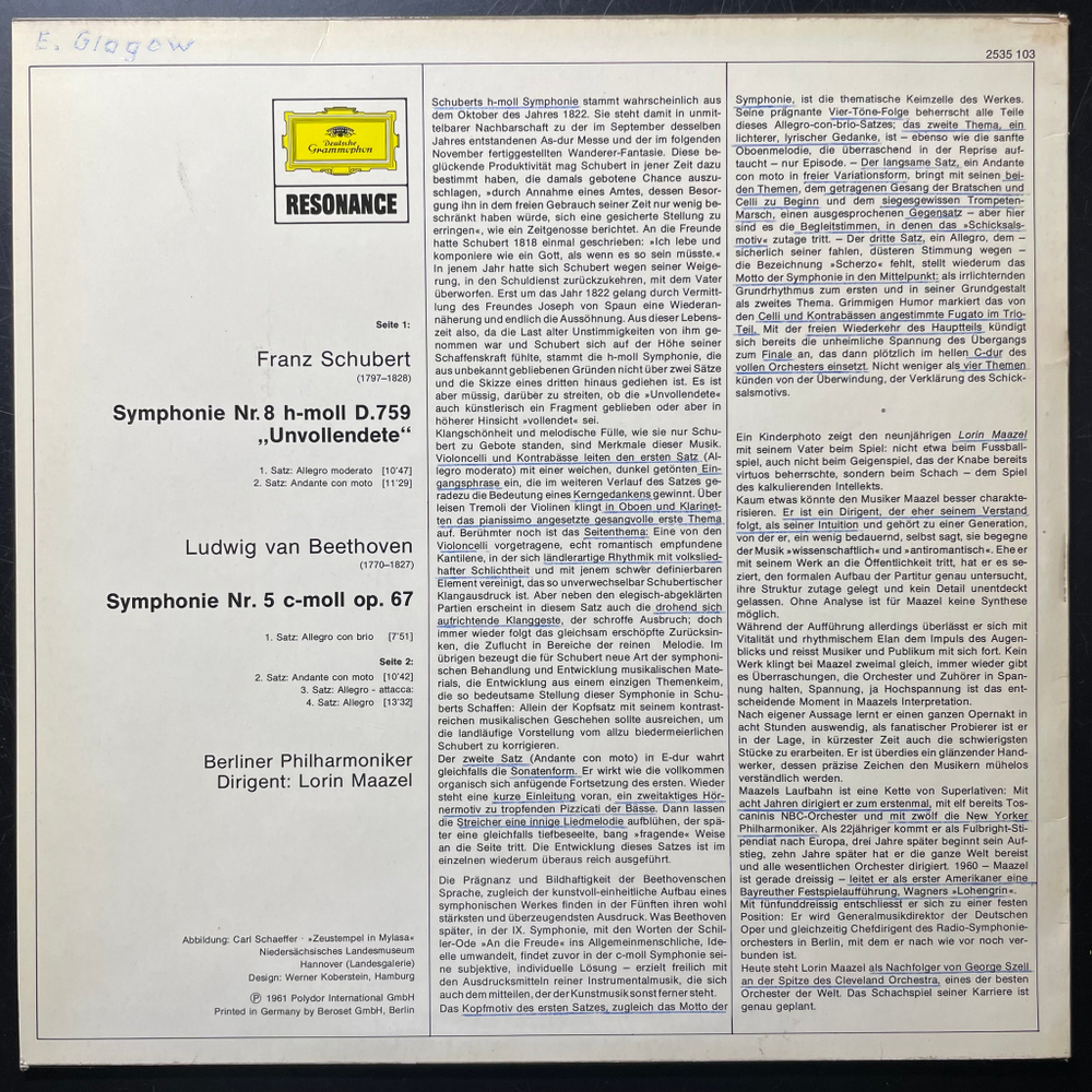 Бетховен - Симфония №5 / Шуберт - Симфония №8 (Германия)