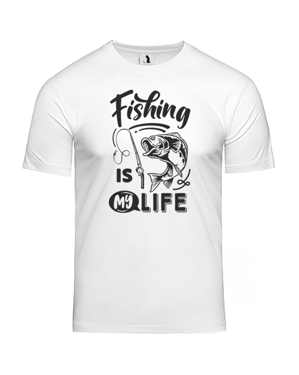 Футболка рыбака Fishing is my life классическая прямая белая с черным рисунком