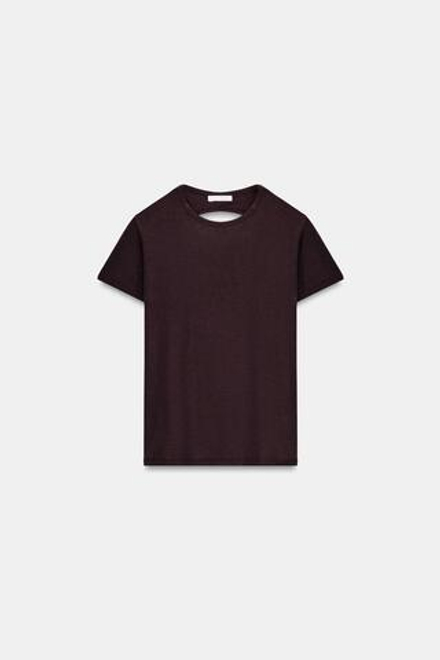 ZARA ФУТБОЛКА С ВЫРЕЗОМ НА СПИНЕ, ТЕМНО-КОРИЧНЕВЫЙ