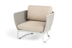 "Фиджи" кресло плетеное из роупа, каркас алюминий светло-серый (RAL7035) муар, роуп серый меланж круглый, ткань Mossle бежевая