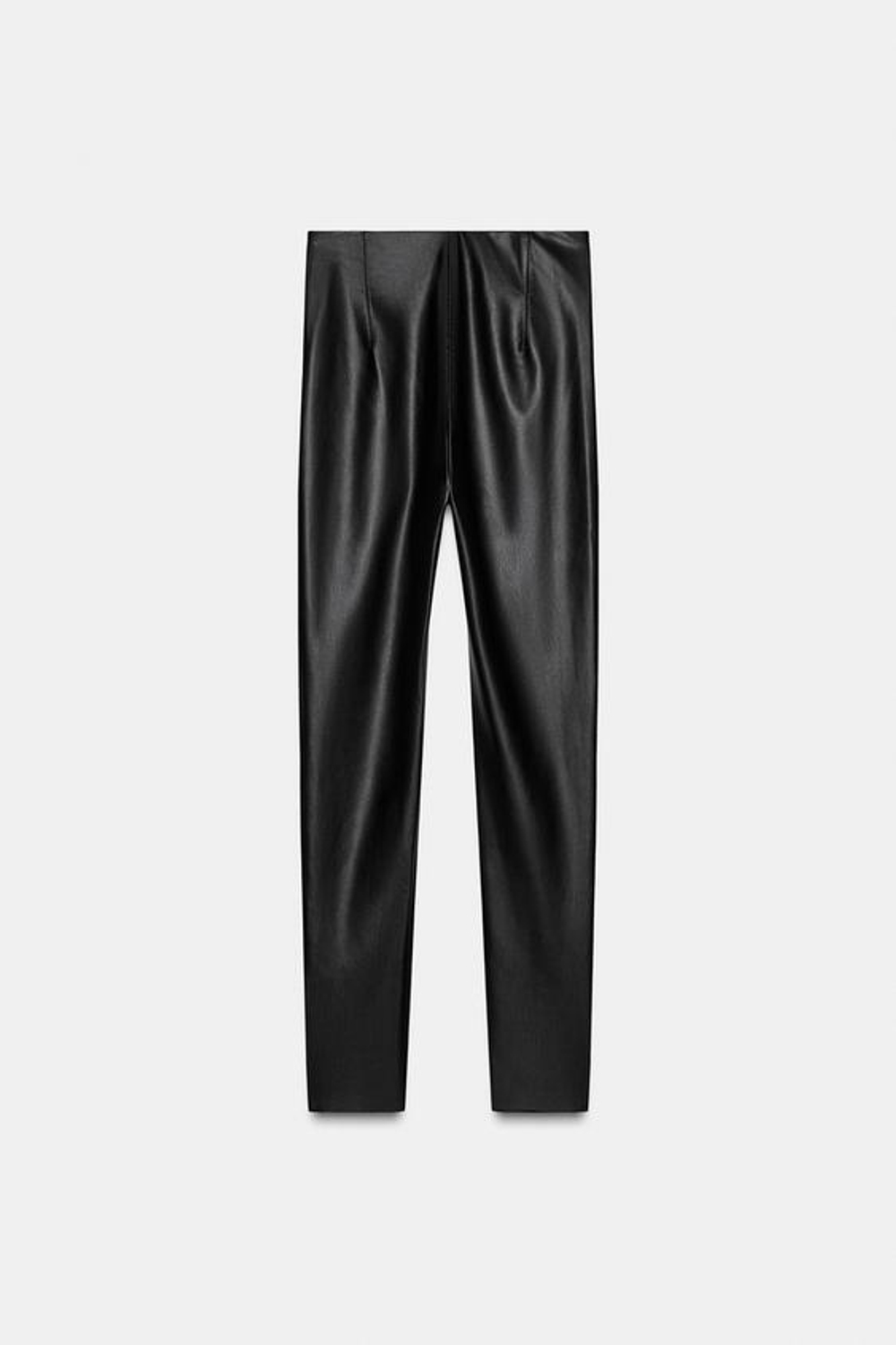 ZARA ЛЕГИНСЫ С ВЫСОКОЙ ПОСАДКОЙ И ЭФФЕКТОМ КОЖИ, ЧЕРНЫЙ