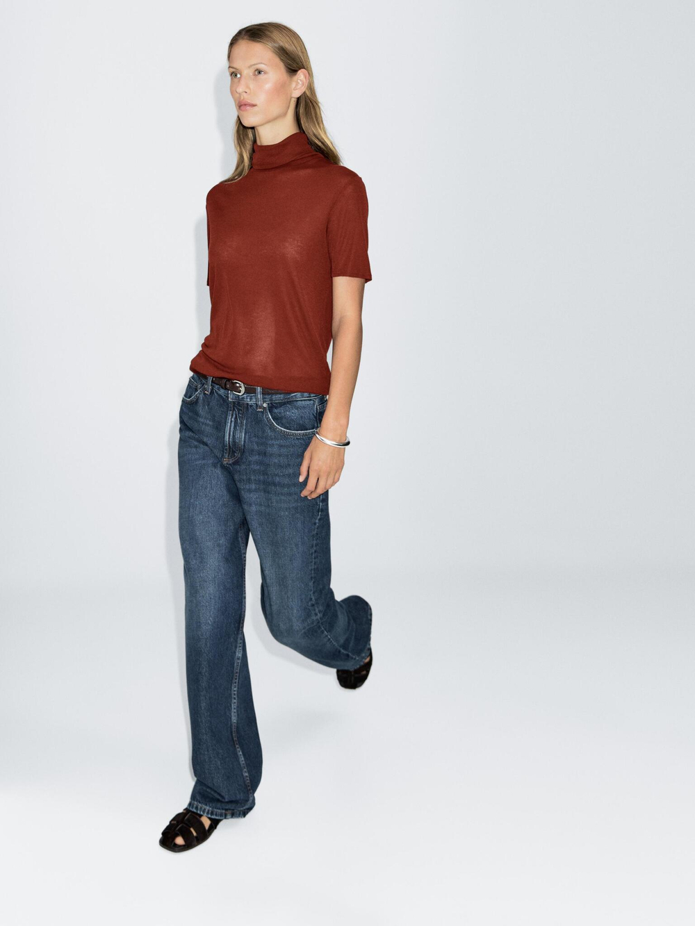 Massimo Dutti Футболка с высоким воротником, темно-розовый