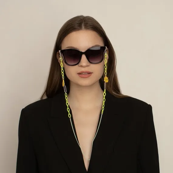 Цепочка для очков &quot;Ромашки&quot; звенья, цвет жёлто-салатовый, 70 см