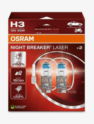 Автолампа H3 12V 55W (PK22s) Osram +150% NIGHT BREAKER LASER (64151NL-2HB) (картон уп) кт ORIGINAL